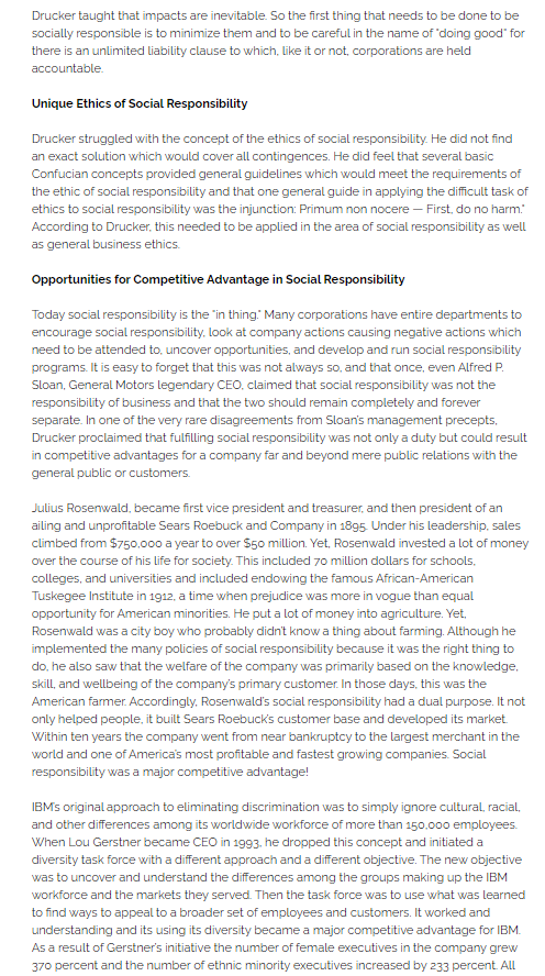 competitive advantage from CSR initiatives. * Your answer How Did Peter Drucker