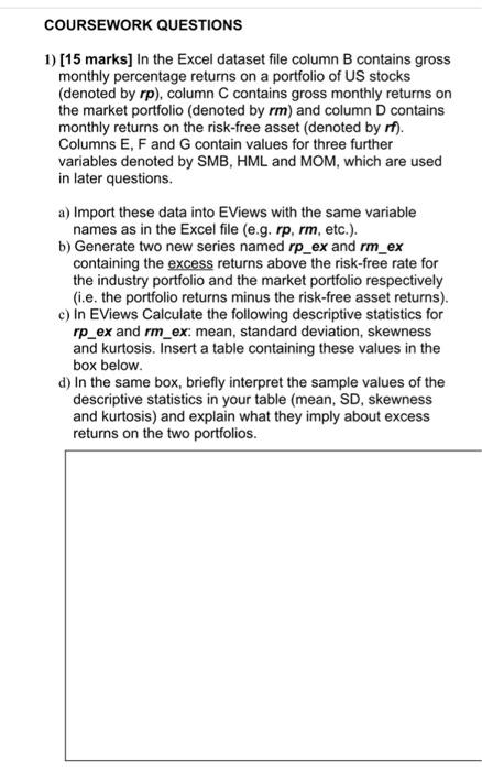  [15 marks] In the Excel dataset file column B contains gross