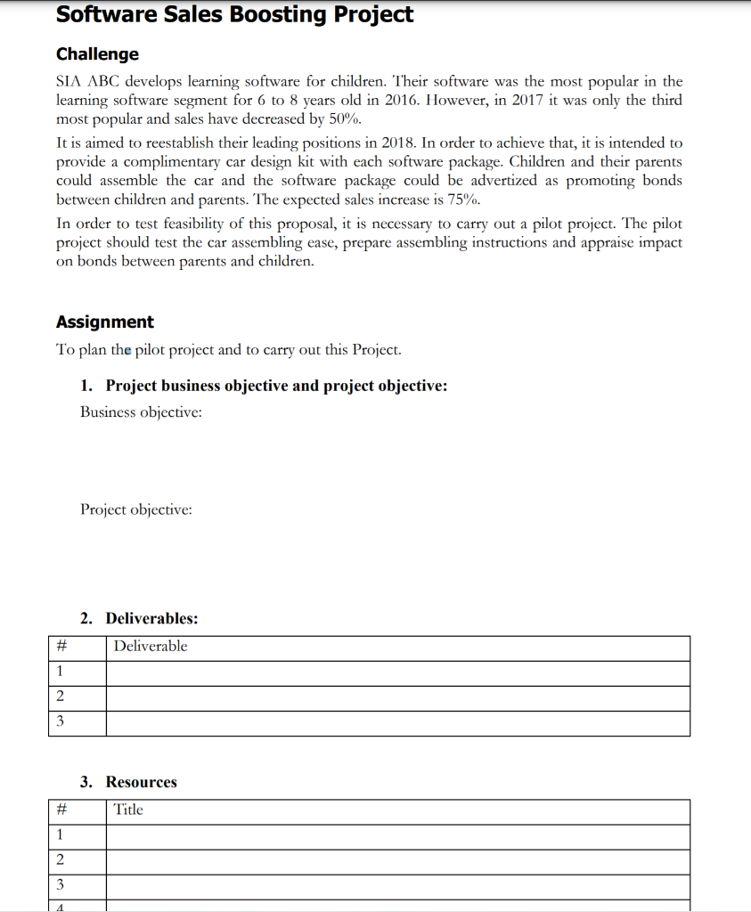 Software Sales Boosting Project Challenge SIA ABC develops learning software for