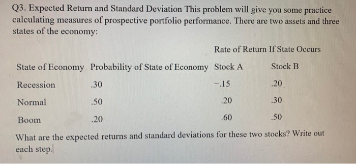  Q3. Expected Return and Standard Deviation This problem will give you