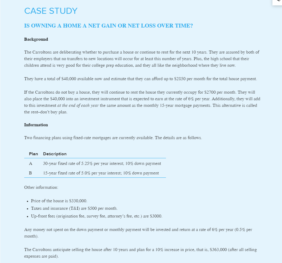 What decision should the Carroltons make and why? CASE STUDY S