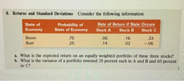  8. Returns and Standard Deviations Consider the following information: a. What