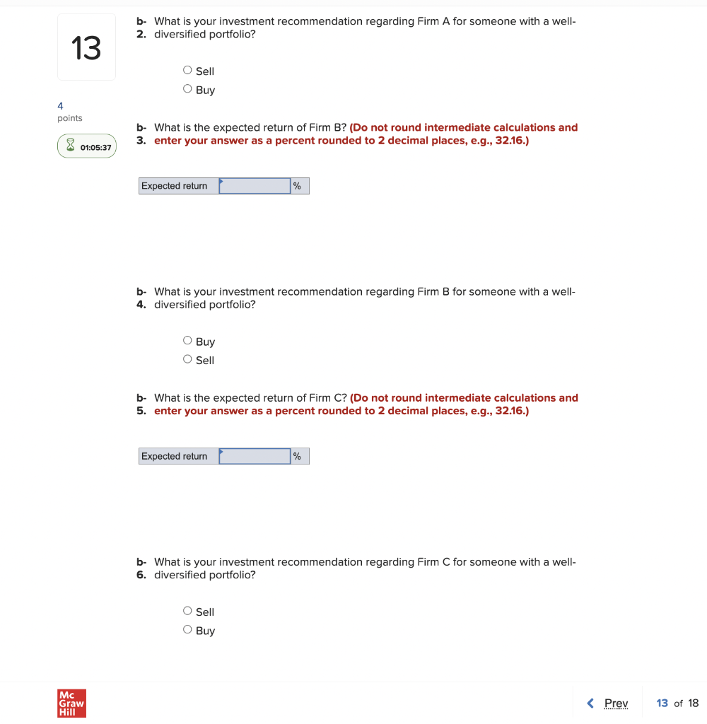 data about the securities of three firms, the market portfolio, and the