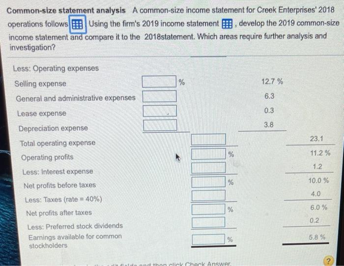operations follows Using the firm's 2019 income statement develop the 2019 common-size