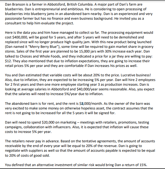 PLEASE PROVIDE CLEAR COMPUTATIONS AND EXPLANATIONS Your report to Dan should contemplate