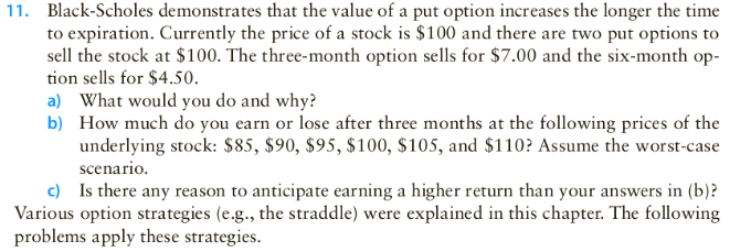  Please use excel to solve and show all steps 11. Black-Scholes