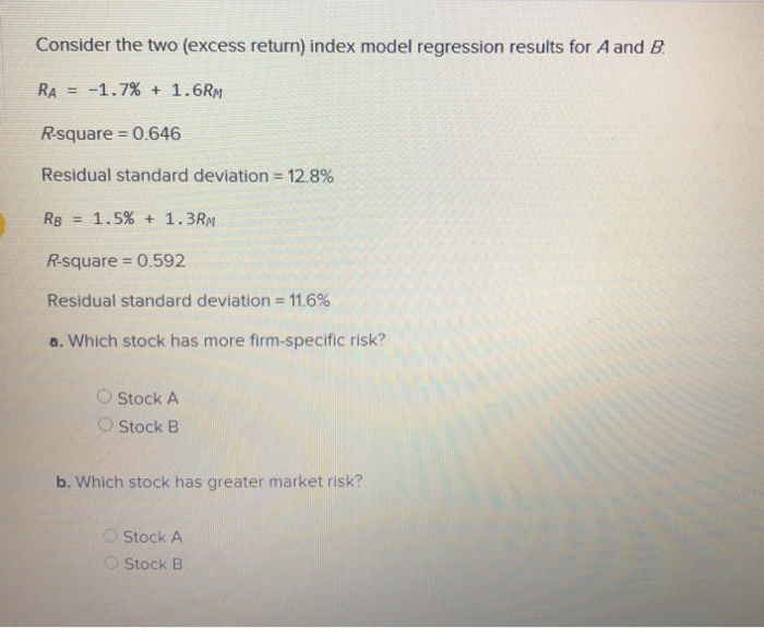  Consider the two (excess return) index model regression results for A