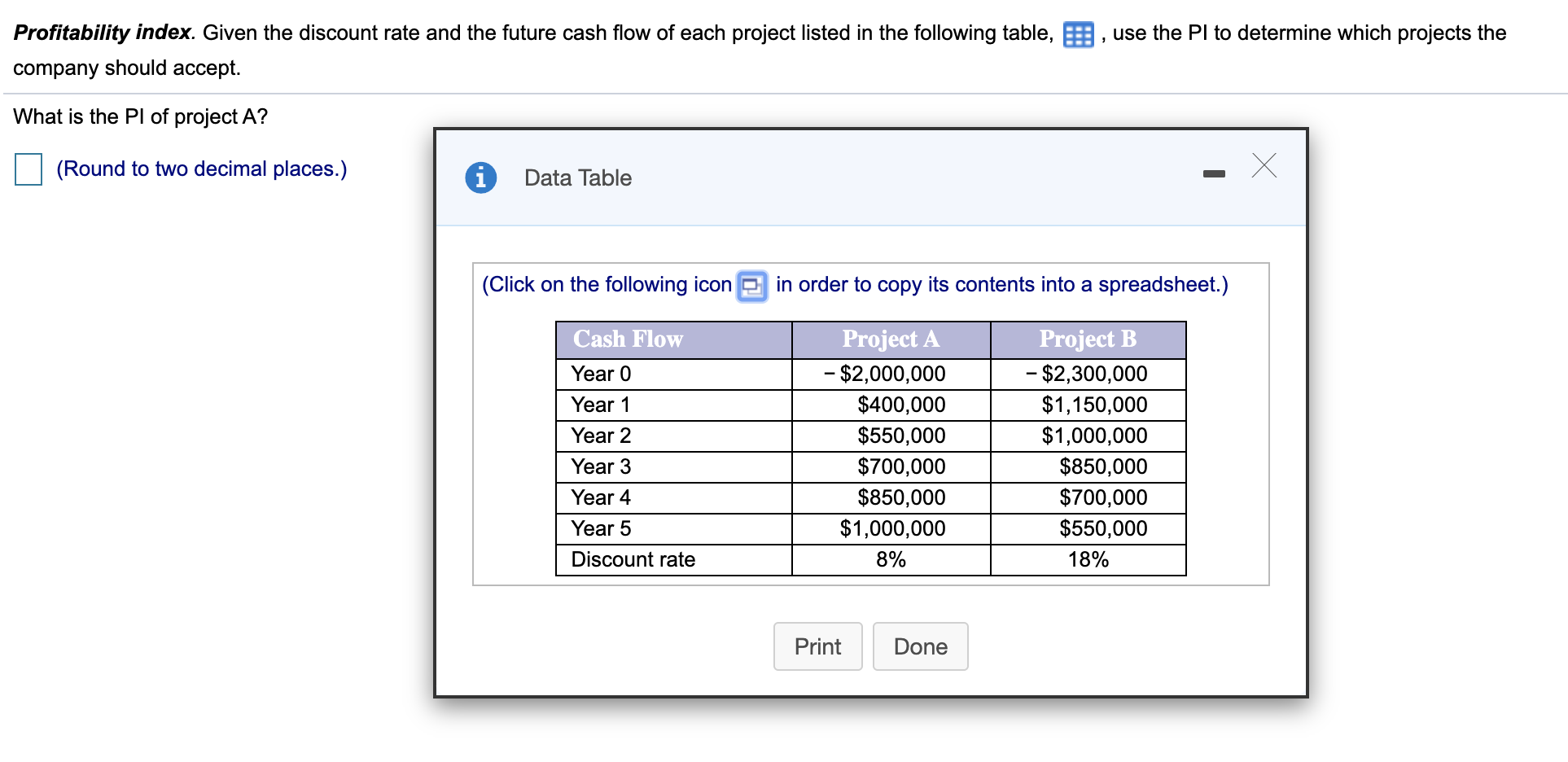  , use the Pl to determine which projects the Profitability index.