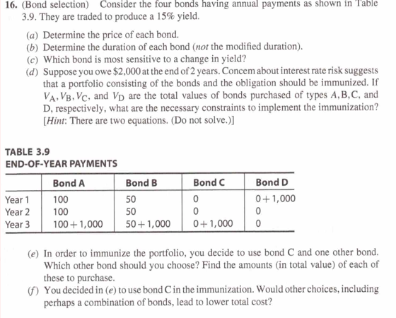 just e and f 16. (Bond selection) Consider the four bonds