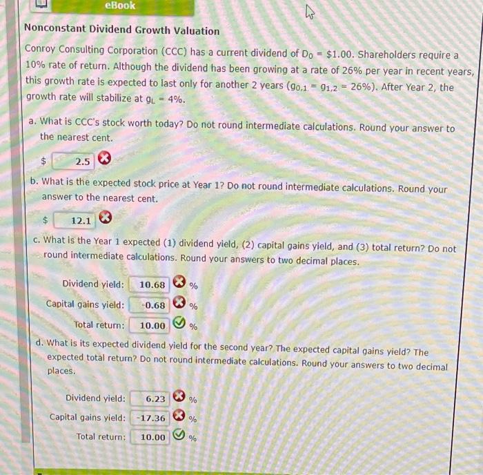 can someone help me solve this on excel please? eBook Nonconstant Dividend