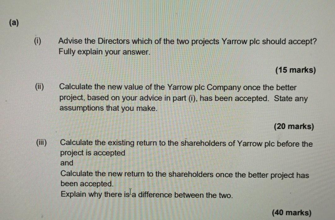 Yarrow plc, the management are currently considering two exciting potential new projects.