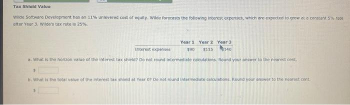  Tax Shield Value Wilde Software Development has an 11% unlevered cost