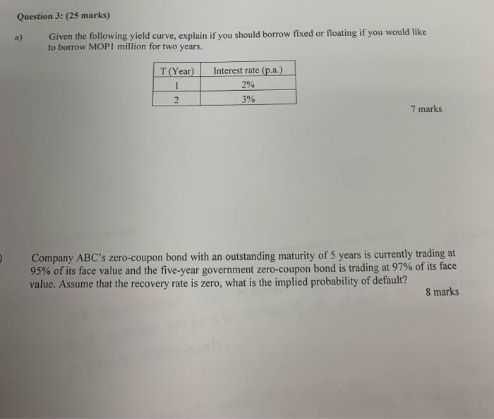  Question 3: (25 marks) a) Given the following yield curve, explain