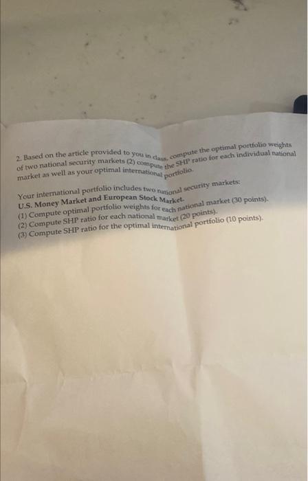  2. Based on the article provided to you in dass, compute