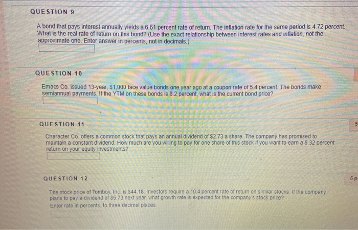  QUESTION 9 A bond that pays interest annually yields a 6.61
