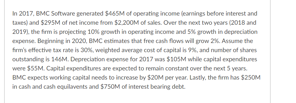 / 20 pts In 2017, BMC Software generated $465M of operating income
