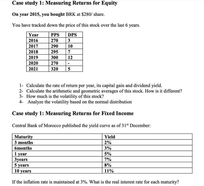  Case study 1: Measuring Returns for Equity On year 2015, you
