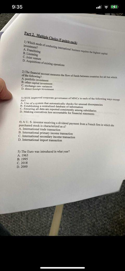 9:35 ..162 Part 2. Multiple Choice (5 points cach 1) Which