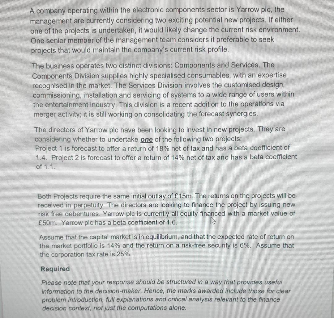 A company operating within the electronic components sector is Yarrow plc,