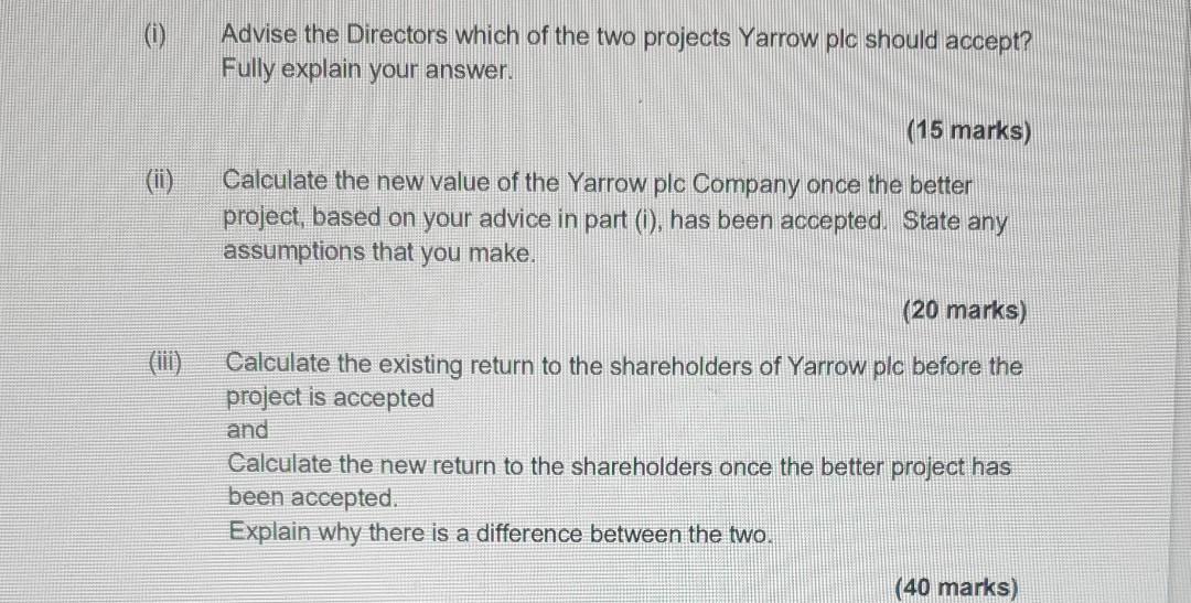 the management are currently considering two exciting potential new projects. If either