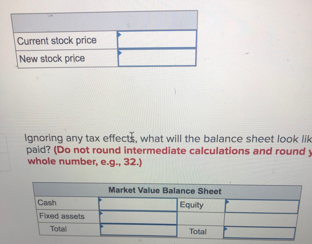 The balance sheet for Fourth Corp. is shown here in market value