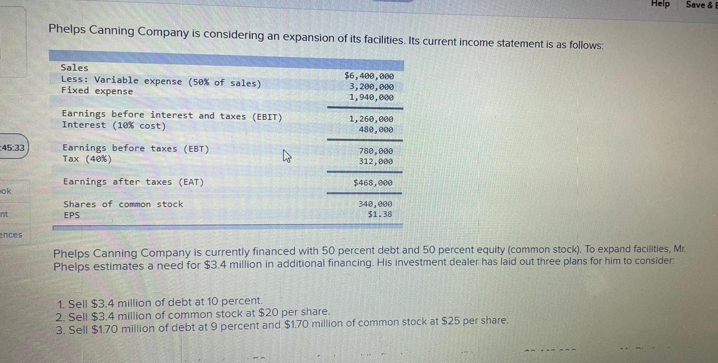 Help Save & E Phelps Canning Company is considering an expansion