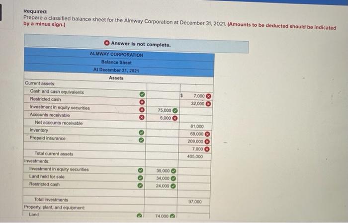 (Algo) Balance sheet preparation (LO3-2, 3-3) The following is a December 31,