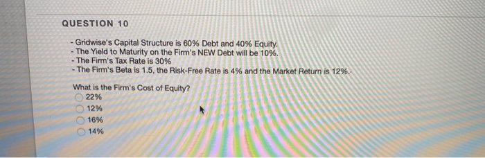  QUESTION 10 - Gridwise's Capital Structure is 60% Debt and 40%