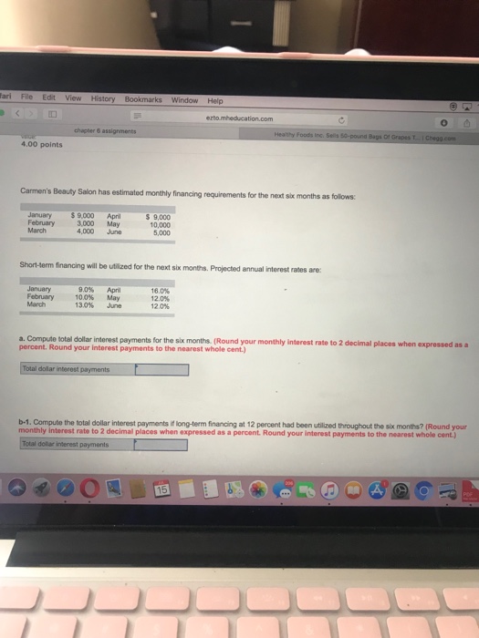  ari File Edit View History Bookmarks Window Help 4.00 points Carmen's