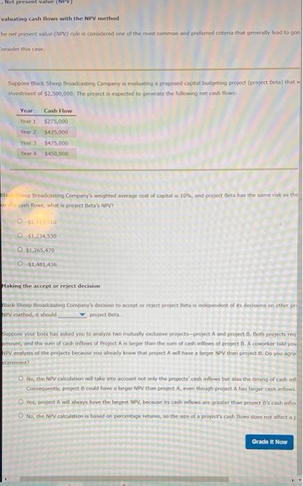  Net present value valuating cash flows with the NI method he