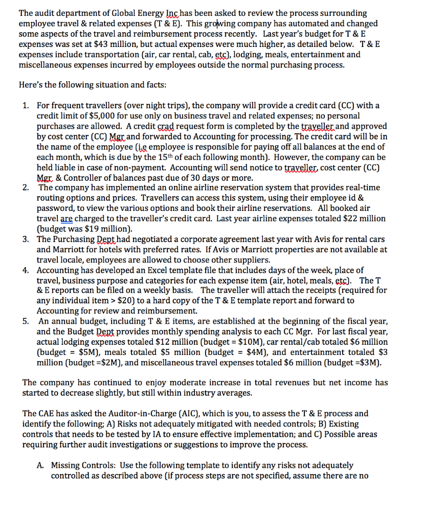 B. Current controls (based on above situational facts) that needs to tested