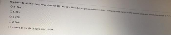  The initial margin requirement is 50%. The mainteance margin is 40%.