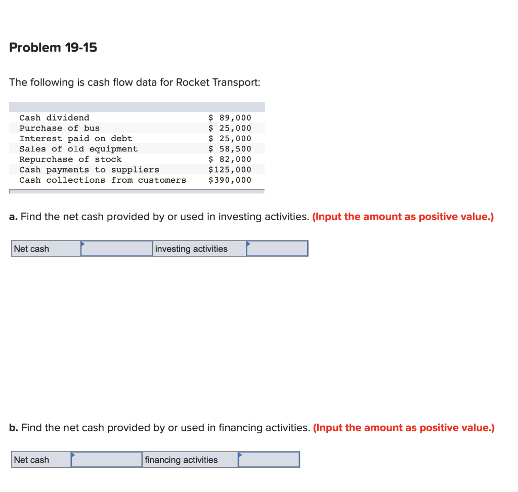 Problem 19-15 The following is cash flow data for Rocket Transport: