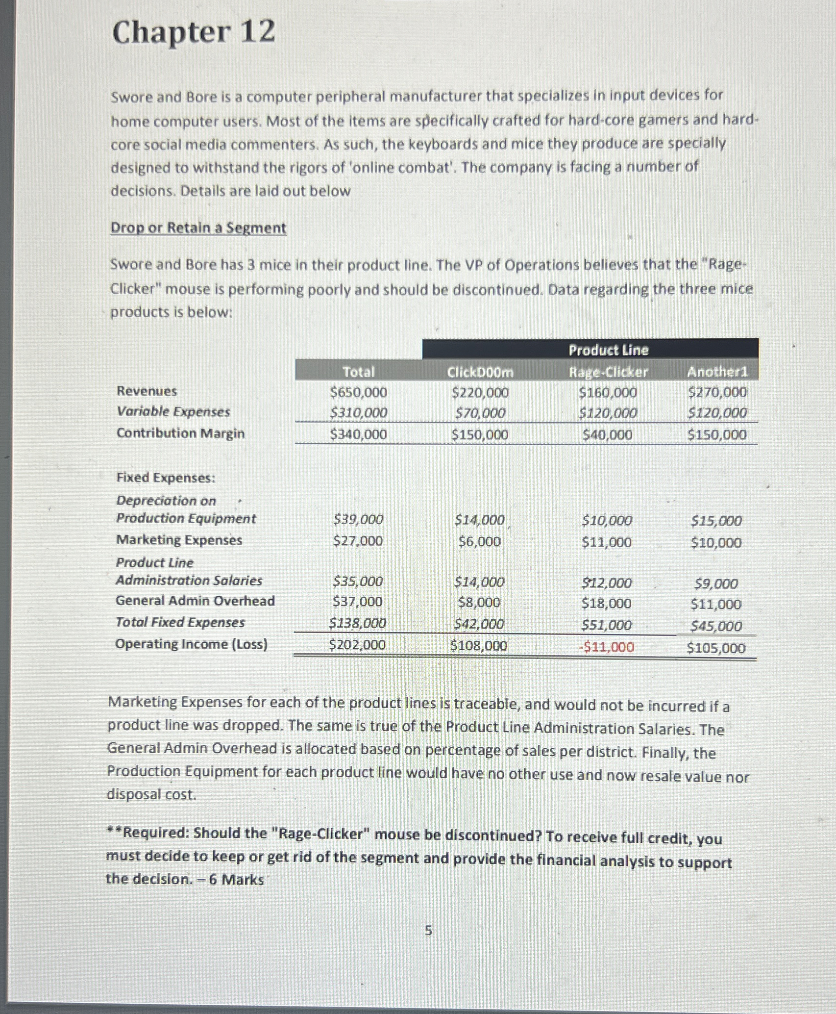  Chapter 12 Swore and Bore is a computer peripheral manufacturer that