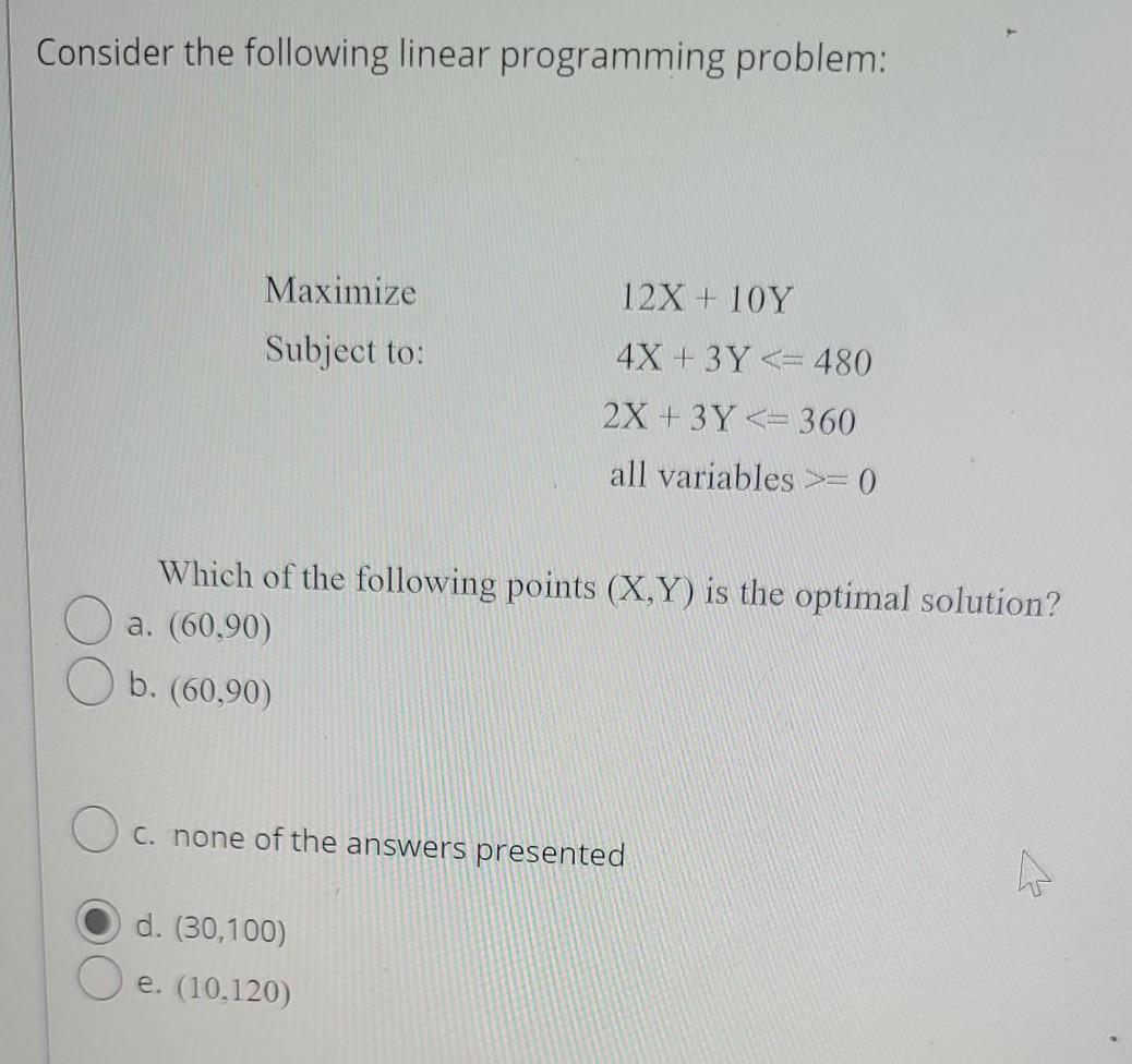 Consider the following linear programming problem Consider the following linear programming problem: