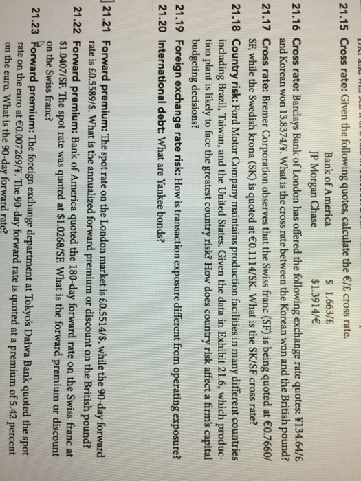 quotes, calculate the E/E cross rate Bank of America JP Morgan Chase