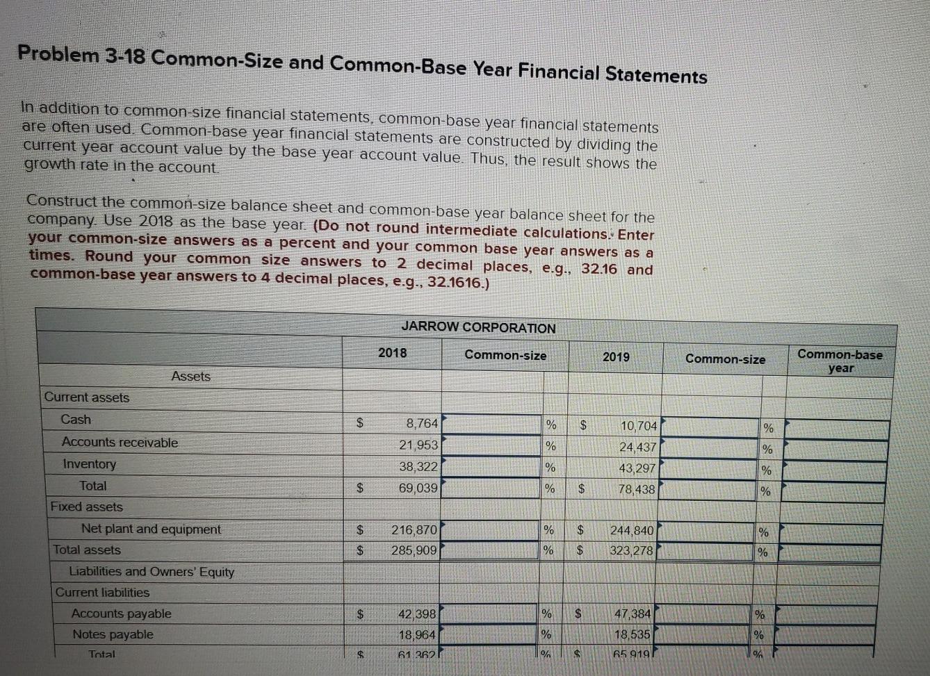  will rate! thanks! Problem 3-18 Common-Size and Common-Base Year Financial Statements
