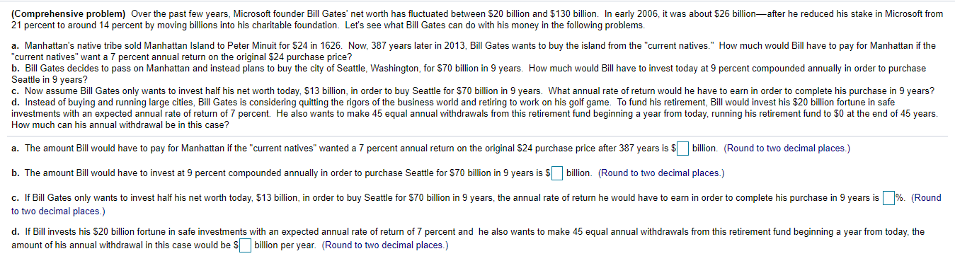 (Comprehensive problem) Over the past few years, Microsoft founder Bill Gates'