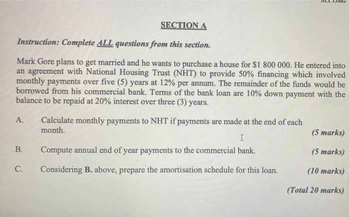  SECTION A Instruction: Complete ALL questions from this section. Mark Gore