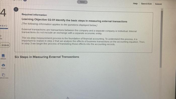  Saved Help Save & Exit Submit 4 Required information Learning Objective