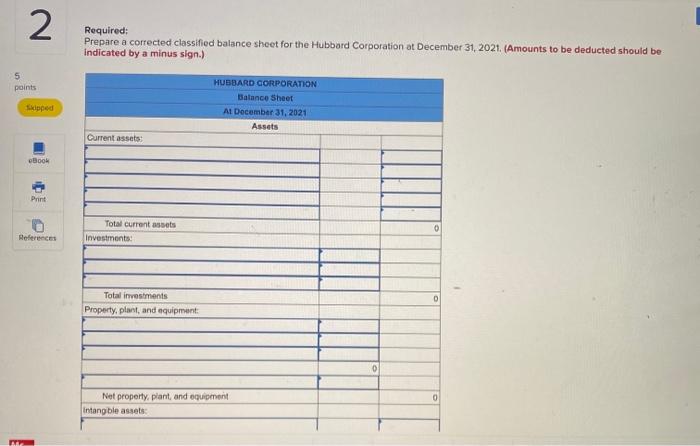 2 The following balance sheet for the Hubbard Corporation was prepared by