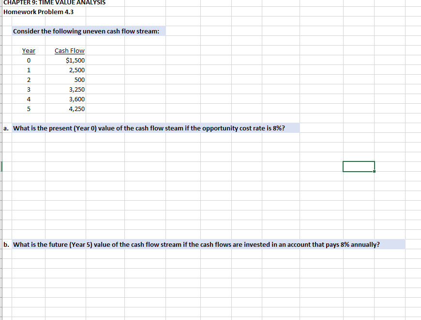  CHAPTER 9: TIME VALUE ANALYSIS Homework Problem 4.3 Consider the following