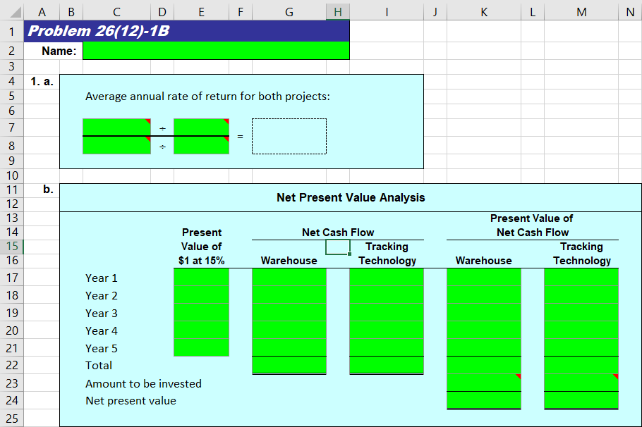 4 PR 12-1B Average rate of return method, net present value method,