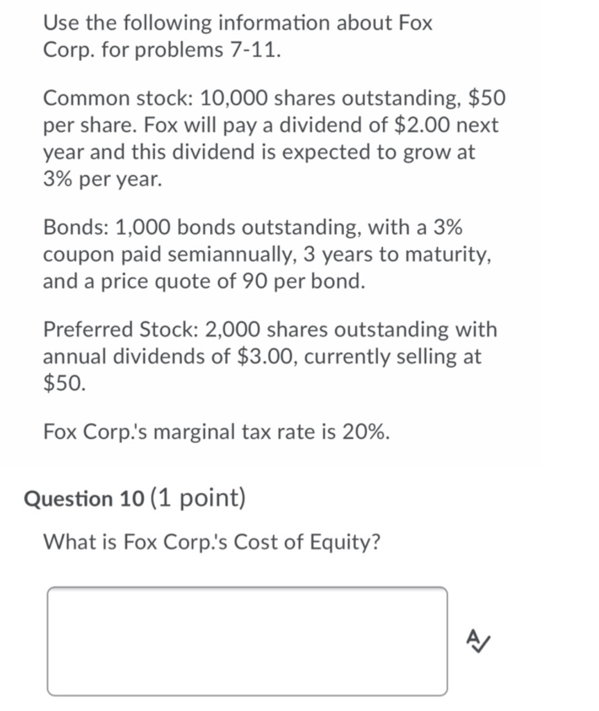I just need help with this one question. Use the following information