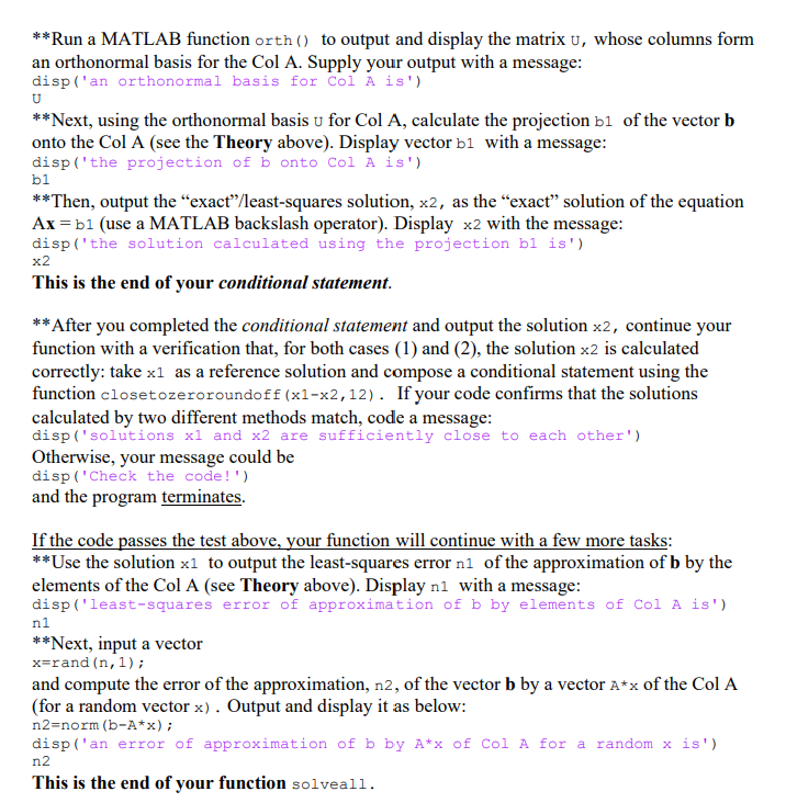 be working with a matrix A, whose columns are linearly independent, and