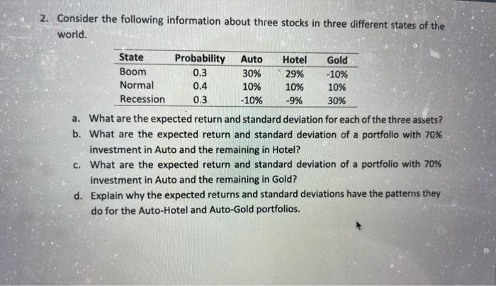  please post w equations not on excel! 2. Consider the following