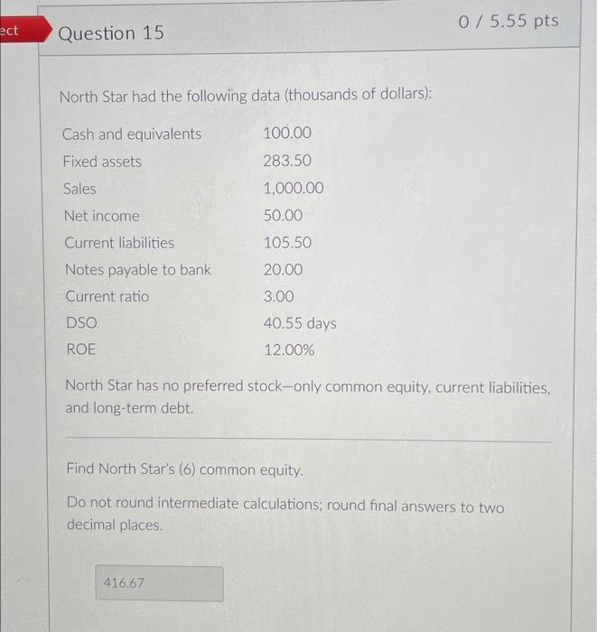  ect 0 / 5.55 pts Question 15 North Star had the