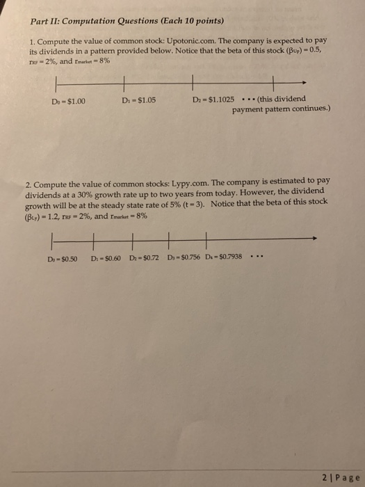  Part II: Computation Questions (Each 10 points) 1. Compute the value