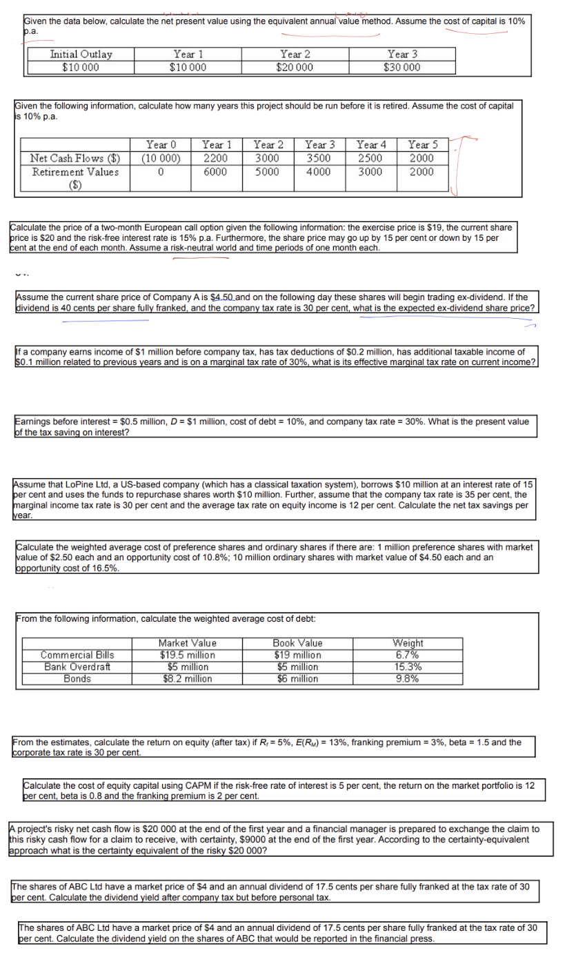  Given the data below, calculate the net present value using the