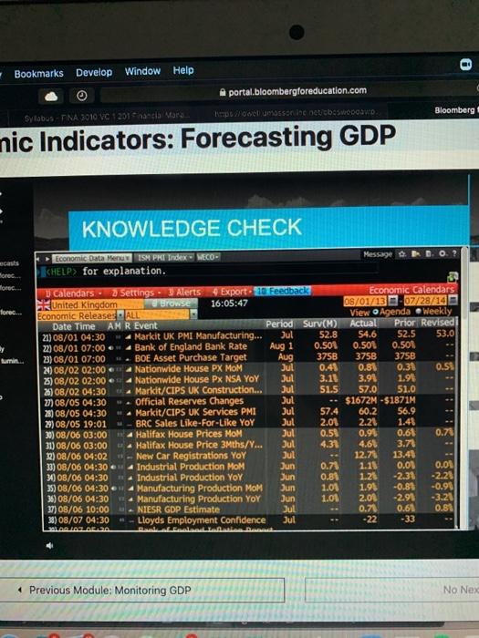 Bloomberg for Education NEU JUDICE Fullscreen Go Back ndicators: Forecasting GDP KNOWLEDGE